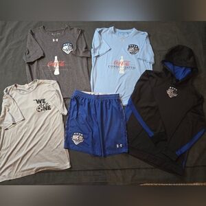 Boys Youth L Soccer Bundle - 3 Short Sleeve Shirts, 1 Shorts, 1 Hoodie, 1 Socks